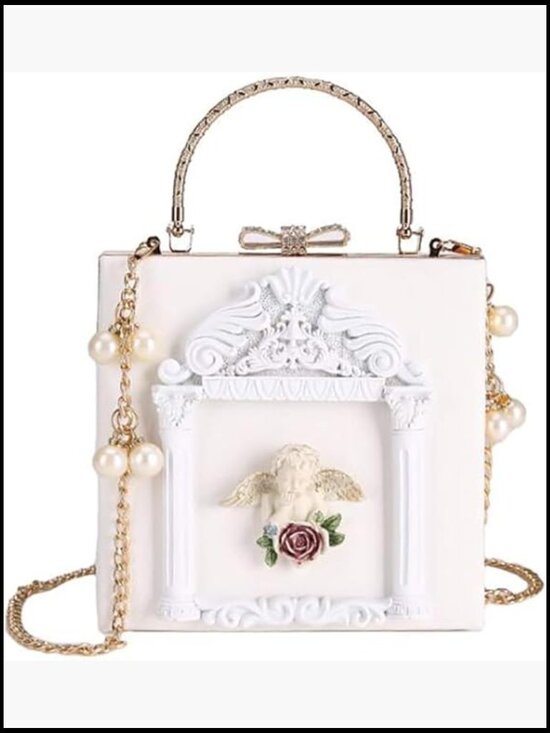 Handbags - Rose Embossed Evening Clutch Crossbody Pearl Chain Shoulder Bag Formal Party